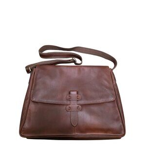 The Old Angler Brown Italian Leather Messenger Bag Adjustable Strap Size L